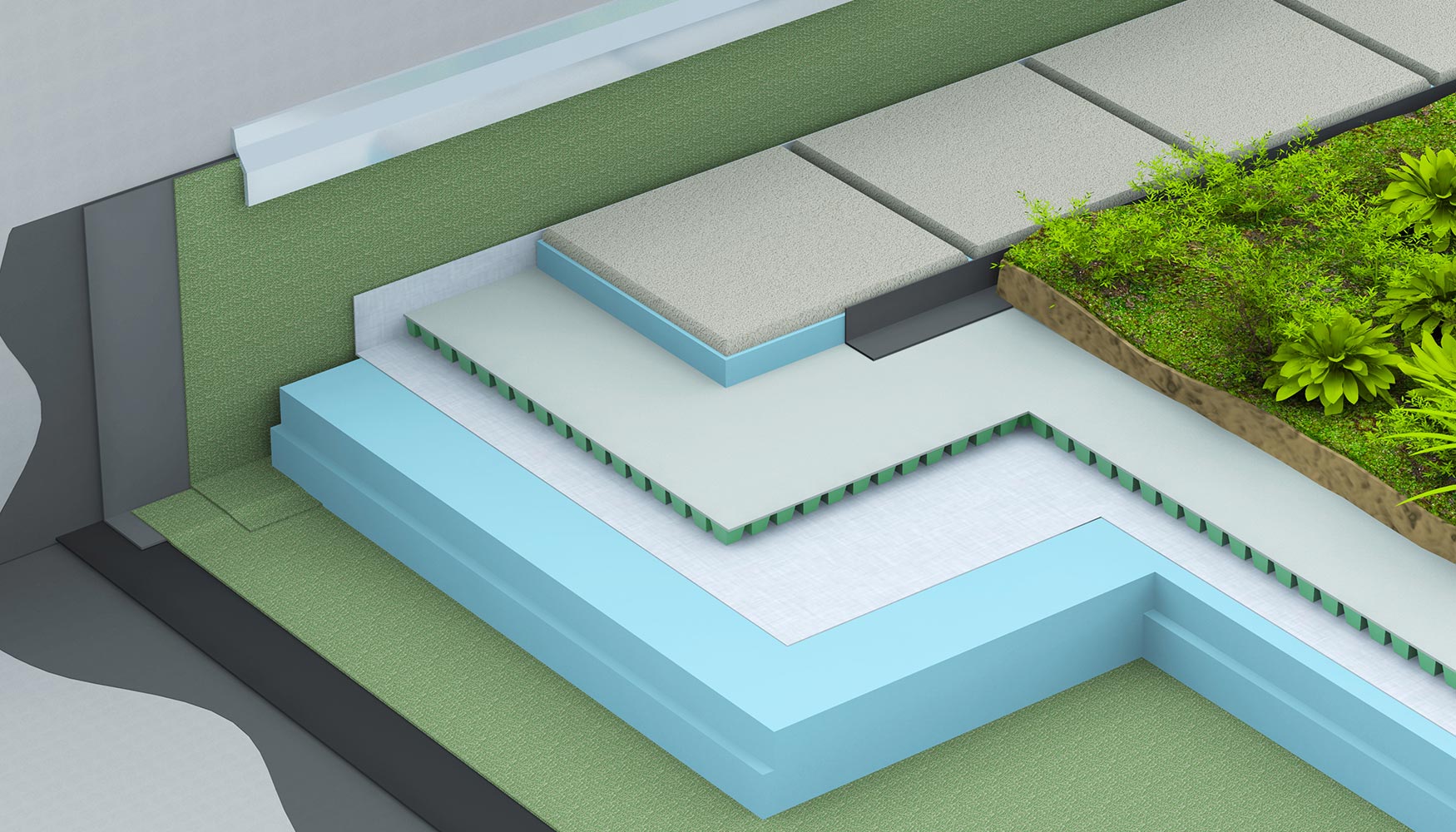 Grfico de un techo verde, o lo que es lo mismo, una estructura ajardinada