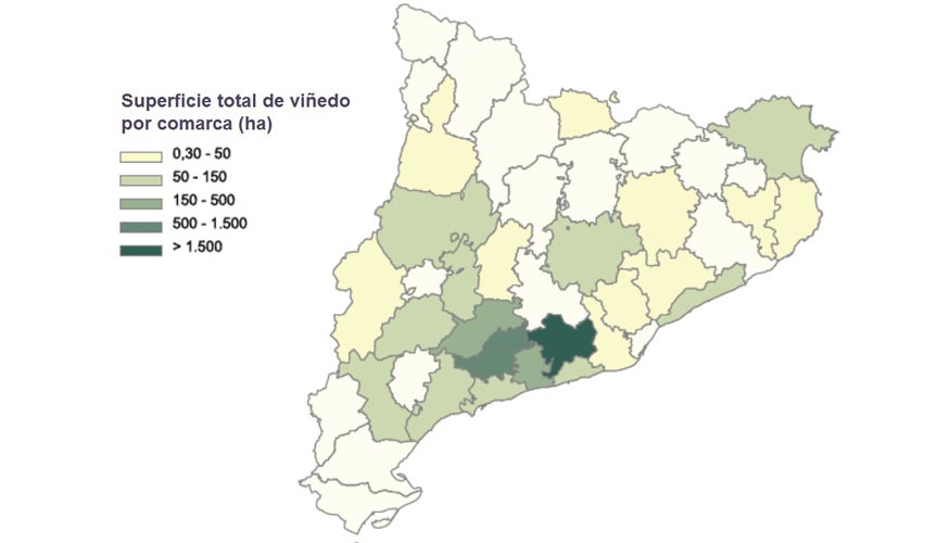 Superficie total de viedo ecolgico por comarcas (ha)