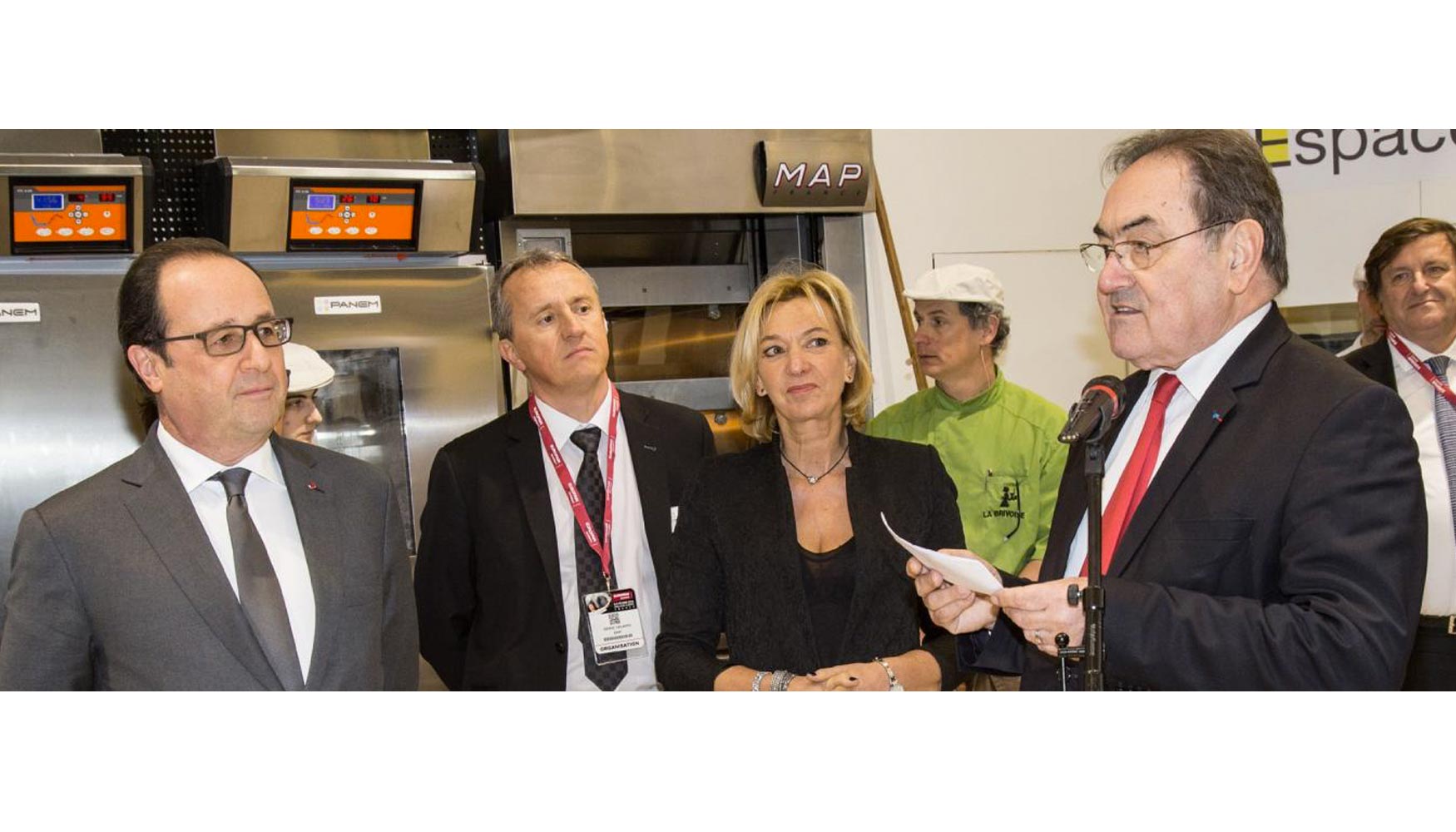 El presidente de la Rep�blica francesa, Fran�ois Hollande - Serge Valadou, presidente de Europain&Intersuc - Marie-Odile Fondeur...