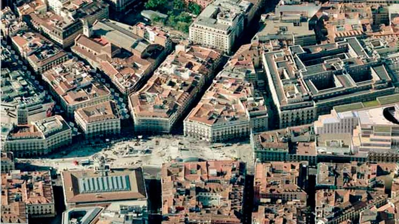 Figura 3. Vista aérea del edificio rehabilitado (parte derecha y central de la imagen). Fuente: Estudio Lamela, OHL Desarrollos...