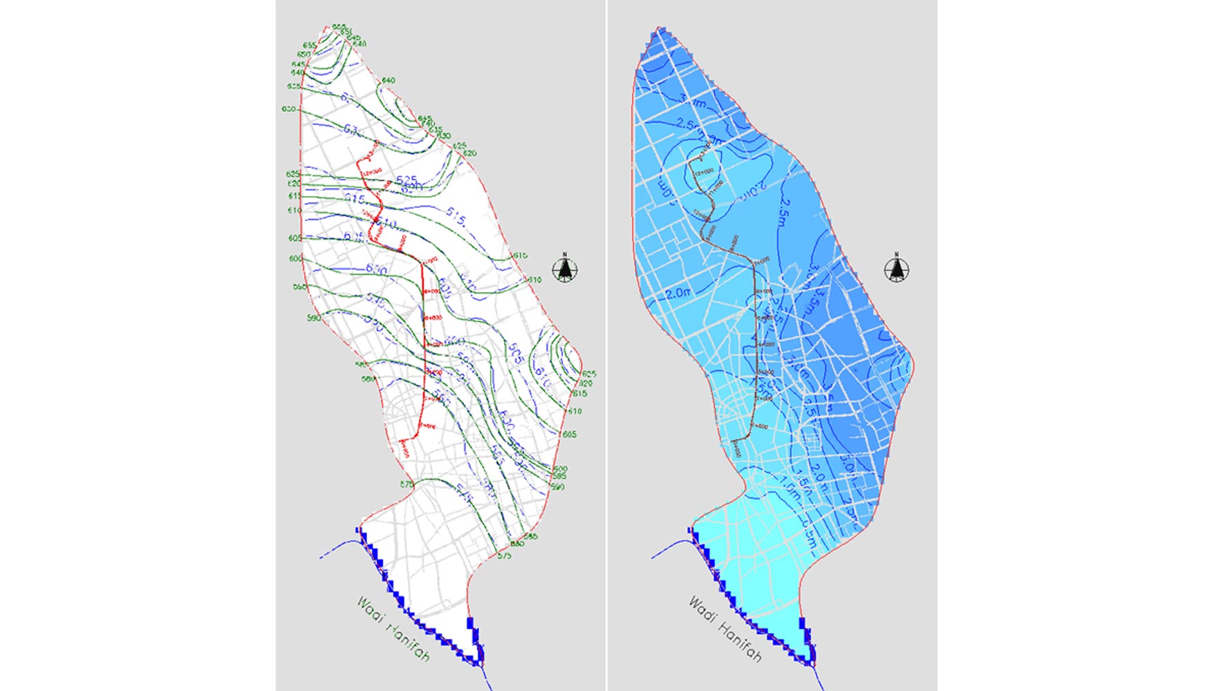 Modelo hidrogeolgico de Lnea 5. Izquierda distribucin piezomtrica resultado de la calibracin...