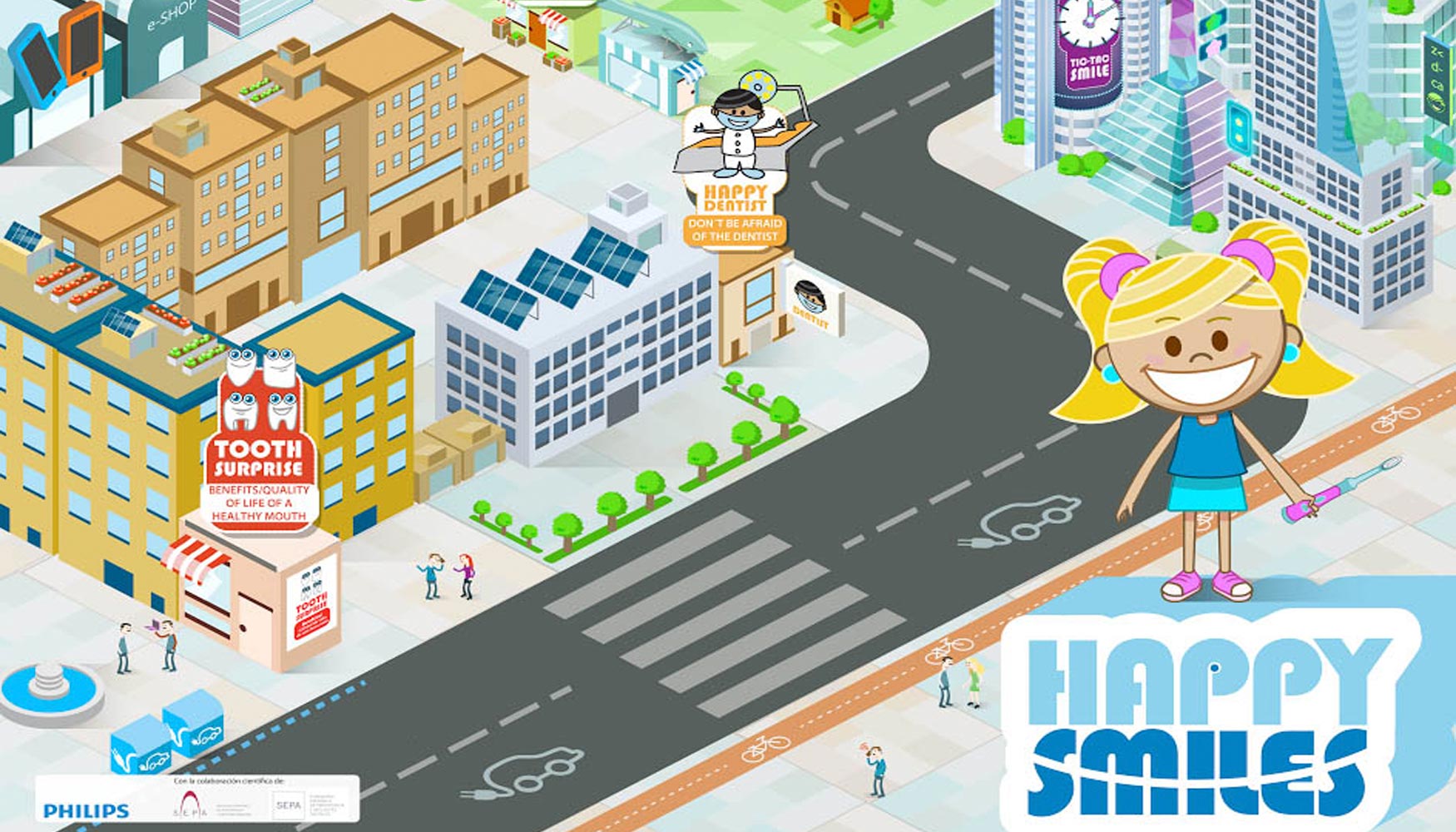 El juego recrea una smart city con distintas etapas del Happy Smiles Pathway