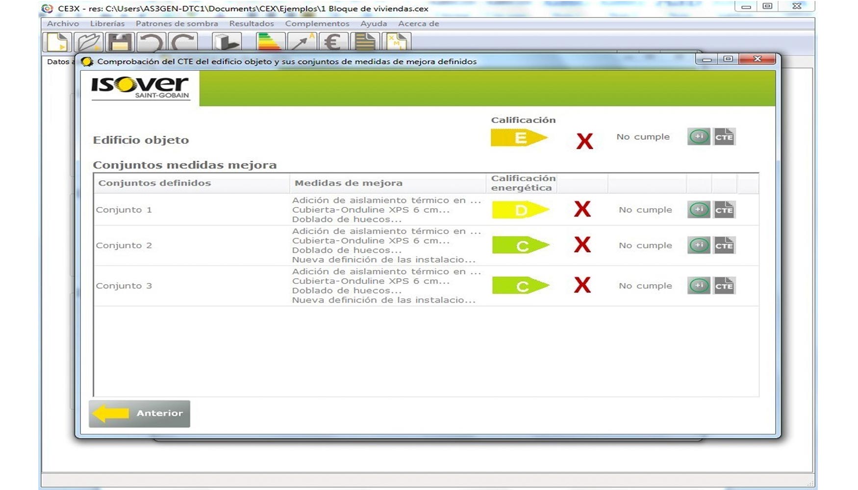 Comprobacin del CTE del edificio objeto y sus conjuntos de medidas de mejora definidos