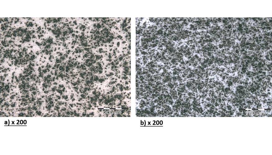 Fig. 4. Micrografas pticas del MB: a) superficie y b) seccin transversal