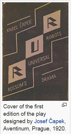 Primer cartel de la obra de teatro R.U.R. Fuente: Wikipedia.org