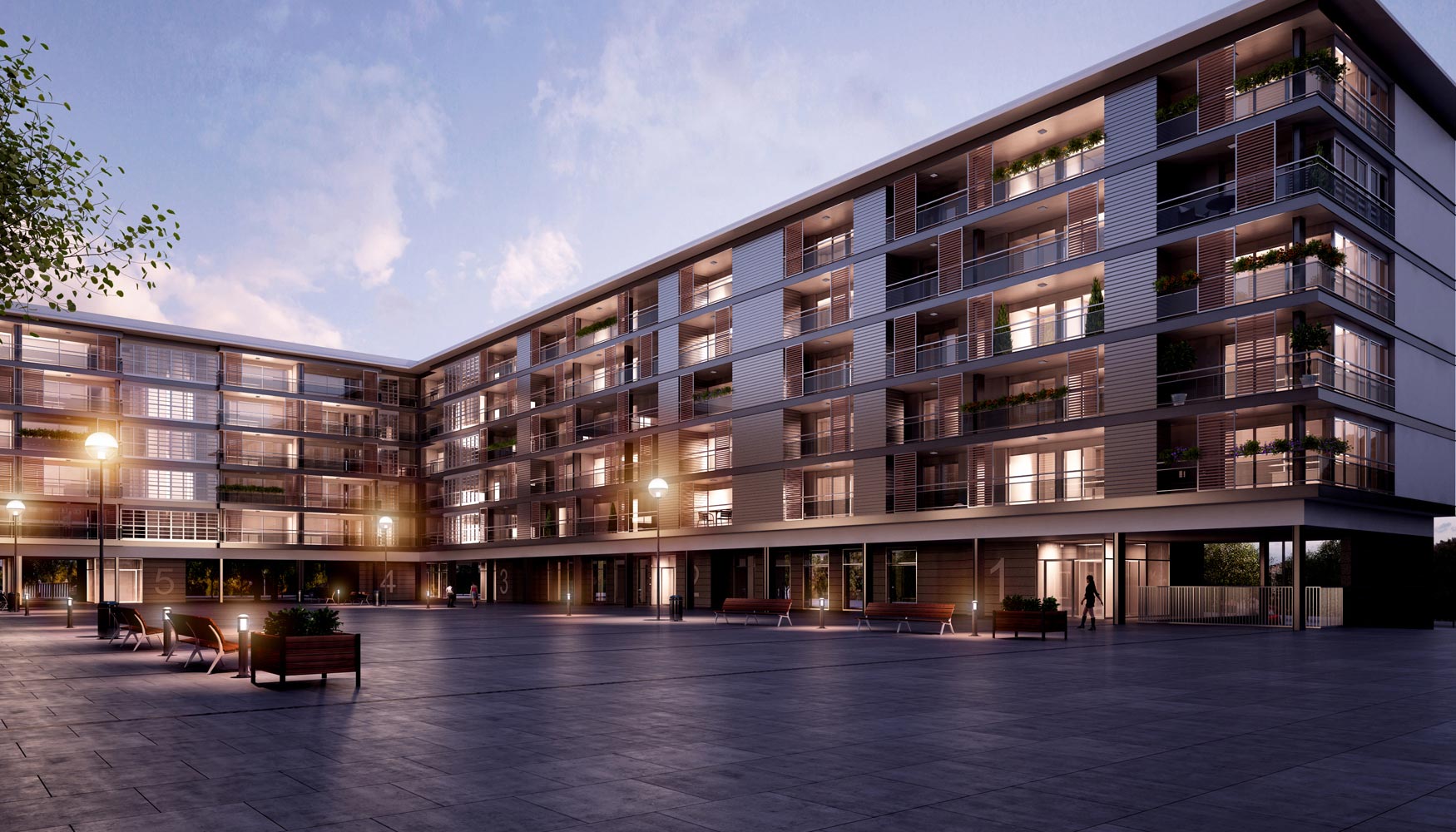 Vista nocturna de la promoci�n Residencial Etxebarri Berria