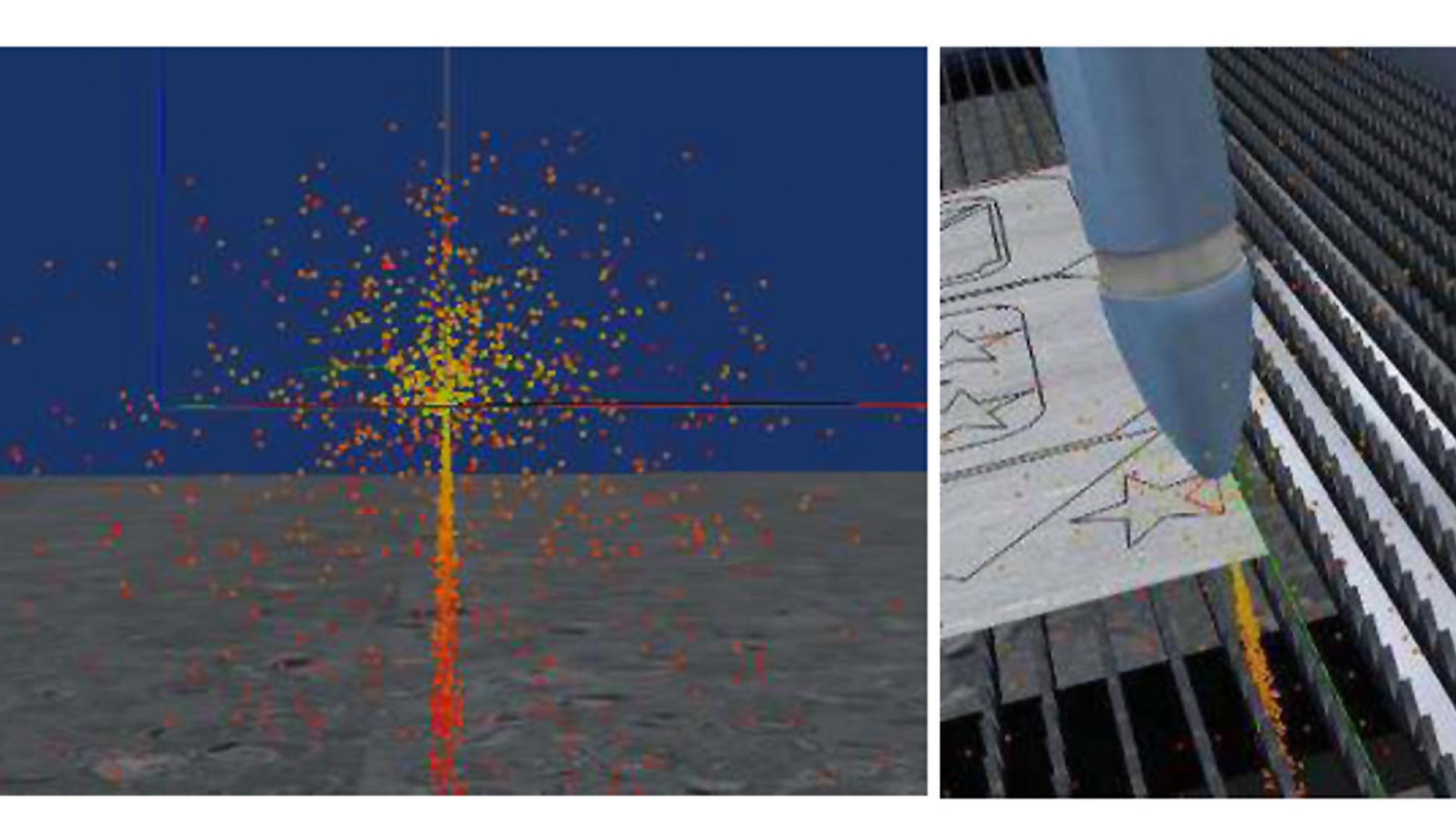 Figura 4. Efectos visuales que representan las chispas que ocurren durante los procesos de corte