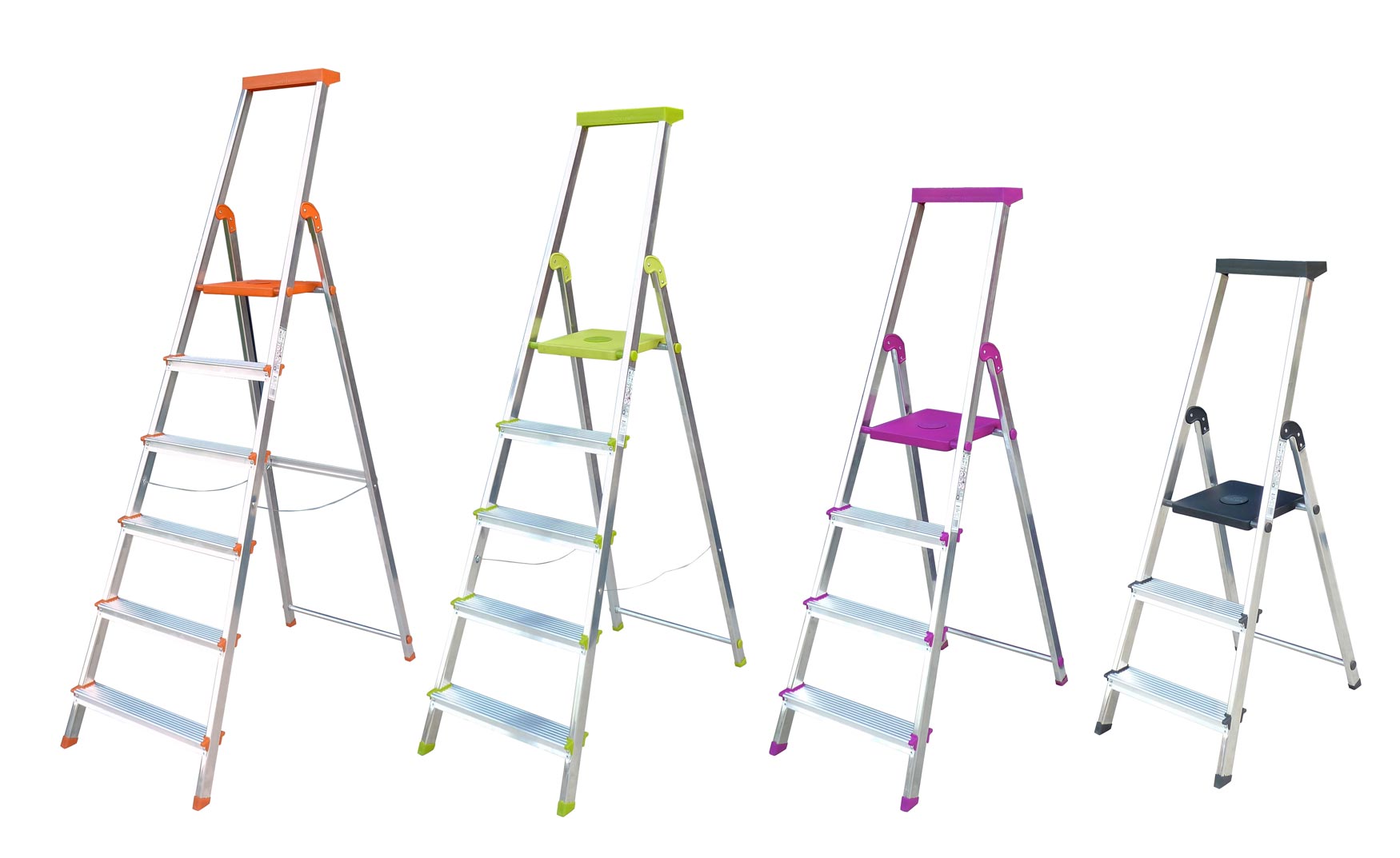 La escalera BriColor puede tener el acabado en diferentes colores: malva, lima, mandarina y antracita