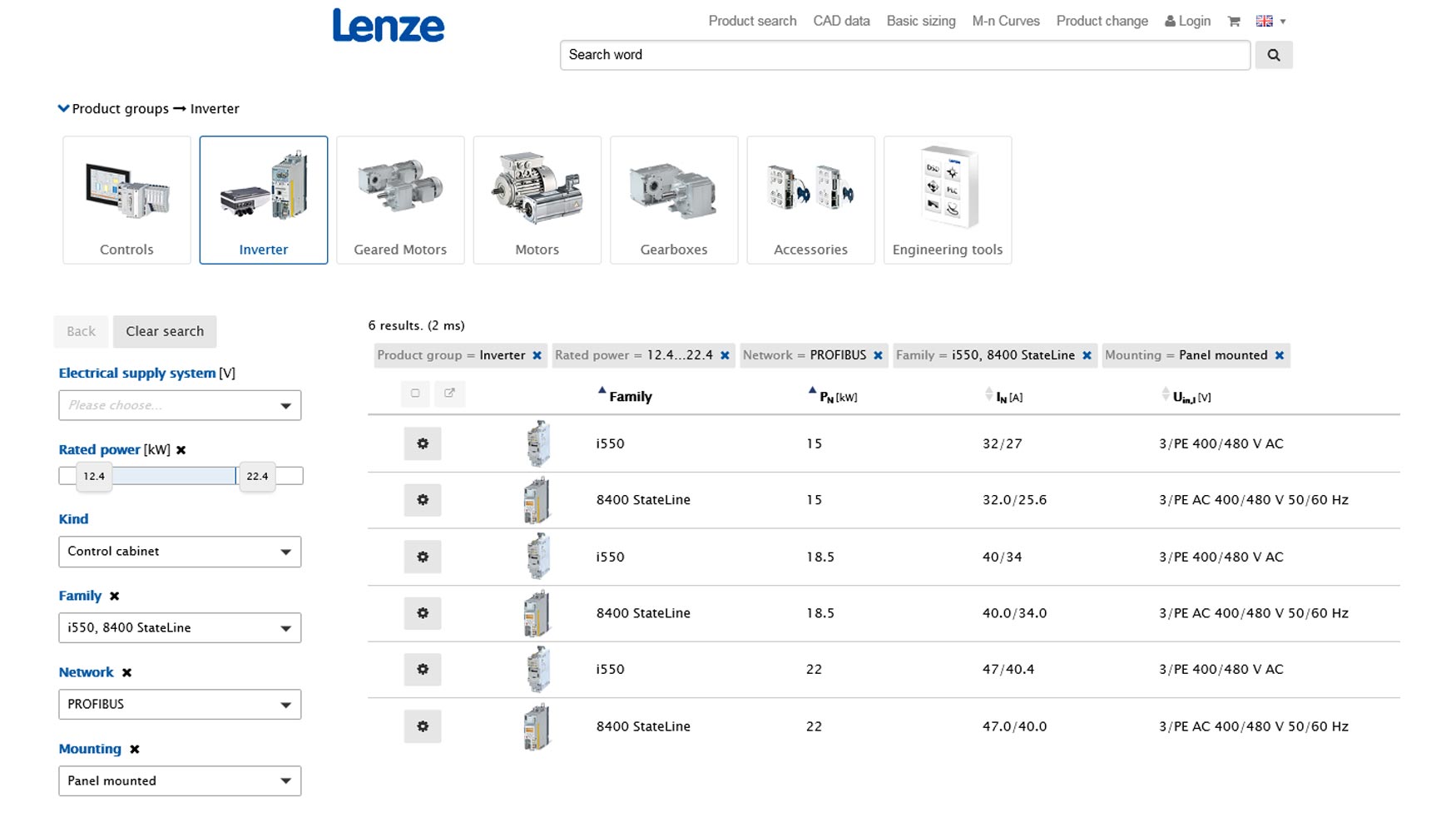 Bsqueda personalizada por filtros para una bsqueda de productos rpida. Foto: Lenze