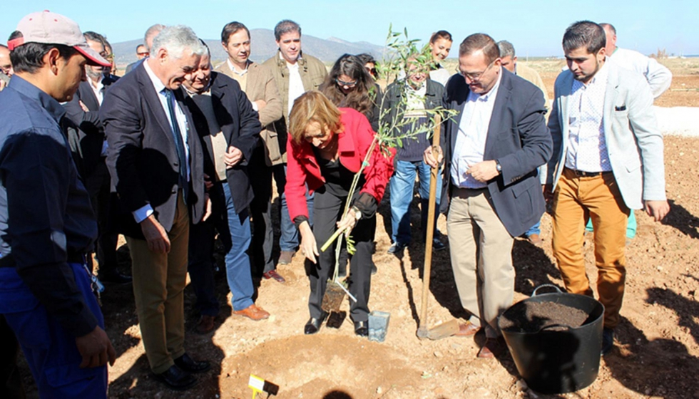 Carmen Ortiz, durante la plantacin en el parque de La Roda de Andaluca