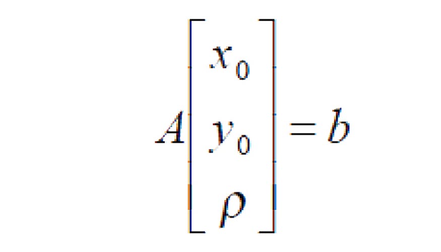 Siendo ρ= x02=x02 + y02 - r2, los elementos de la matriz A [2xi, 2yi - 1] y el vecytor B [xi2 + yi2]