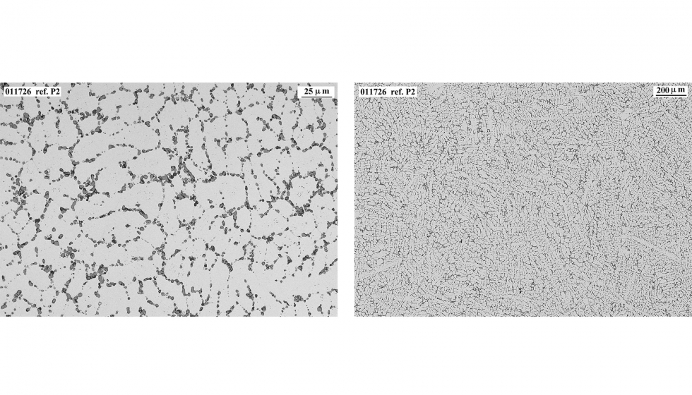 Figura 2. Micrografas de la aleacin nanorreforzada A356/ND 0.5% en peso-T6 a 400 y 50 aumentos