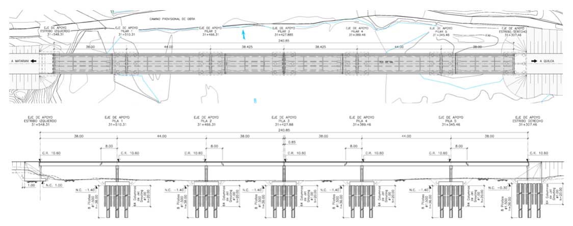 Fig. 2- Planta y perfil longitudinal del puente