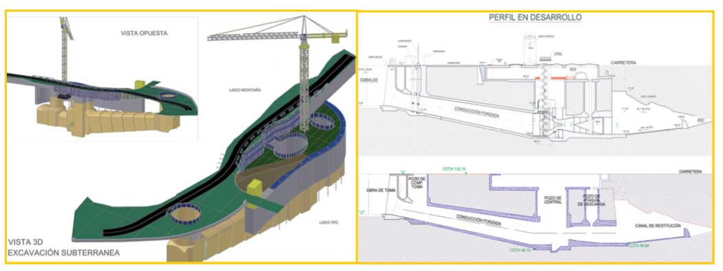 Vista en 3D de la excavacin subterrnea y perfil en desarrollo del proyecto