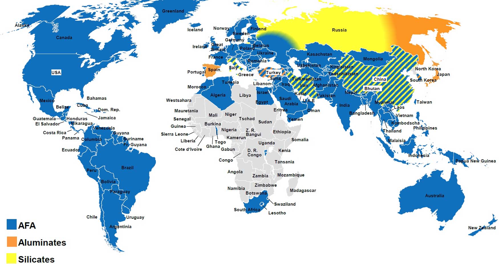 Figura 1.- Mapa mundial de utilizacin de acelerantes