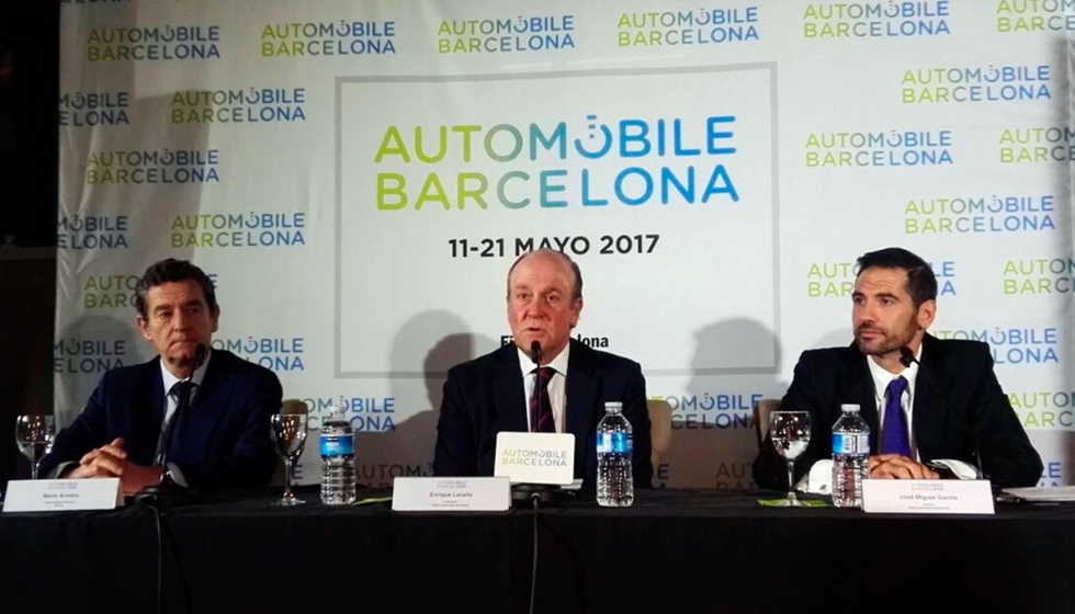 Momento de la presentacin del Automobile Barcelona 2017 con la presencia del vicepresidente de Anfac, Mario Armero; el presidente del saln...