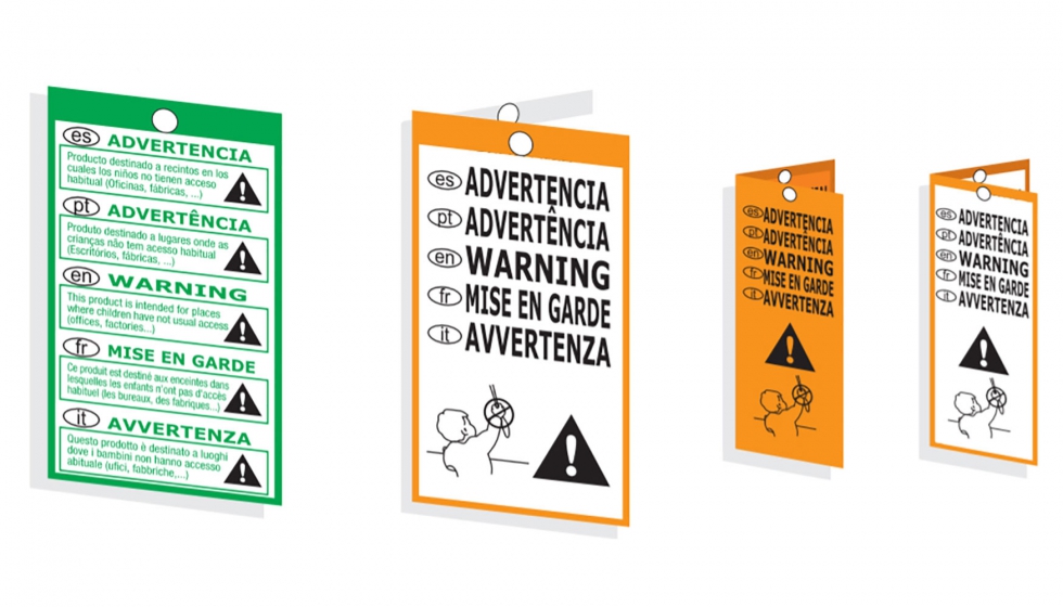 Etiqueta de advertencia que emplea Flexol para evitar riesgos de accidentes infantiles en productos de gestin solar interior...