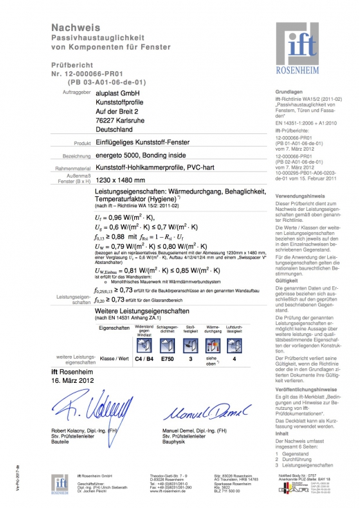 Certificado Passivhaus del ift Rosenheim para energeto 5000 foam inside