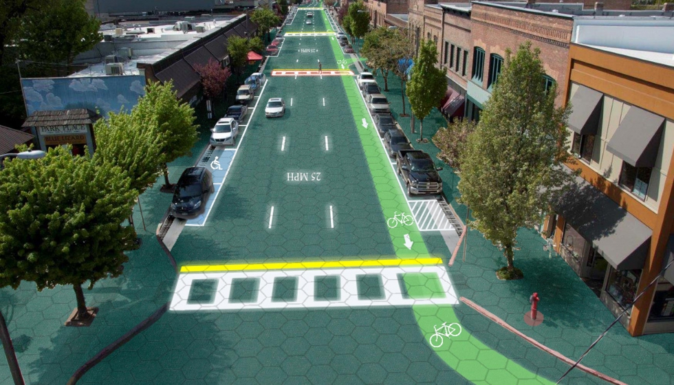 Proyecto Solar Roadways en la ciudad Sandpoint, Idaho, EE UU. Diseo grfico: Sam Cornett