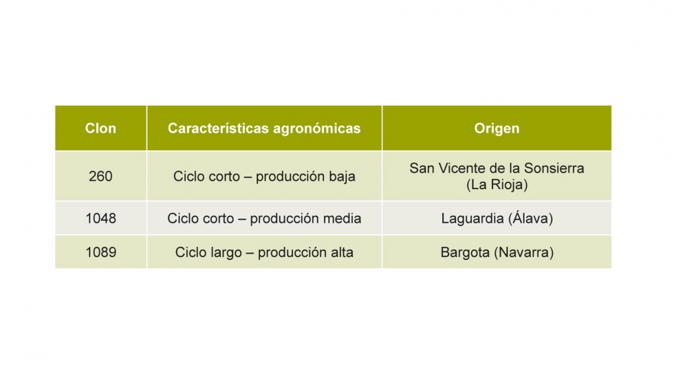Tabla 1. Caractersticas agronmicas y procedencia geogrfica de los clones de Tempranillo utilizados en el estudio