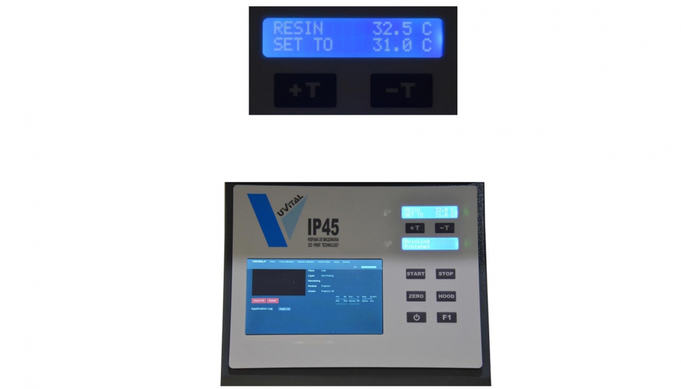 Arriba: panel de control; Abajo: control de la temperatura del material