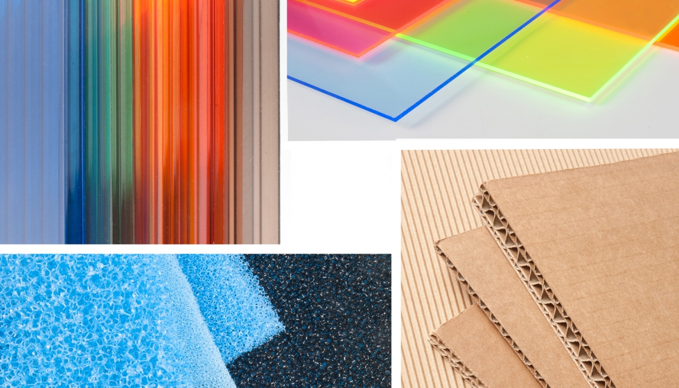 Los materiales de los lineales son plsticos semiacabados como metacrilato, policarbonato, espejos, cauchos eva, PVC, cartn, etc...