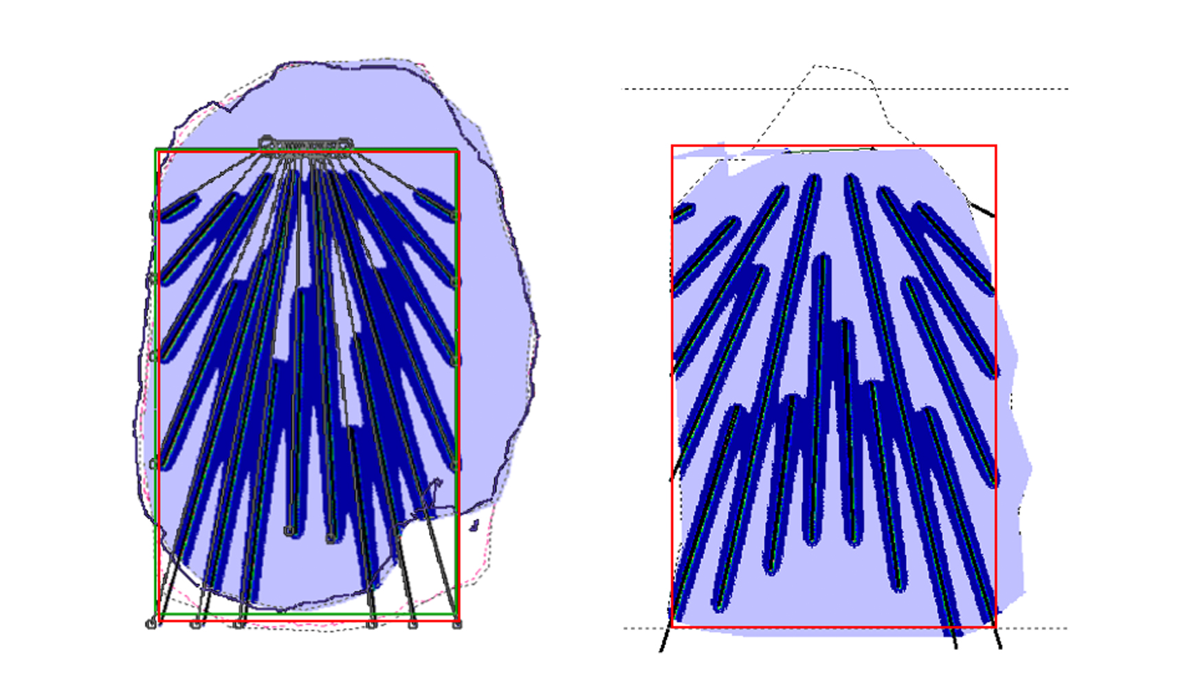 Fig. 8- Simulacin de energa, diseo y geometra final de la cmara. Diseos estndar y optimizado