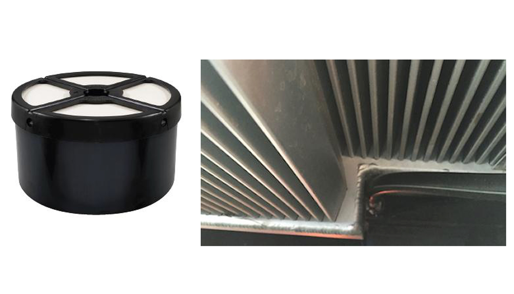 De izquierda a derecha: Filtro de Baldwin Filter de la gama Hidrulica y tecnologa finless (sin aletas) desarrollada por GM Radiador...