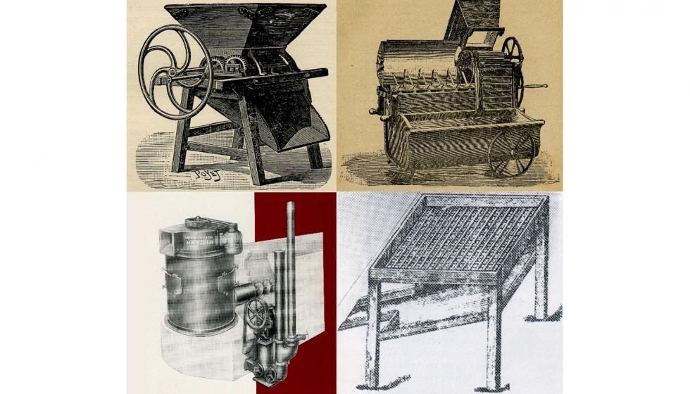 Trituradora de rodillos (Fuente: PACOTTET, P., 1915), Trituradora de rodillos despalillado posterior ( OTTAVI, O...