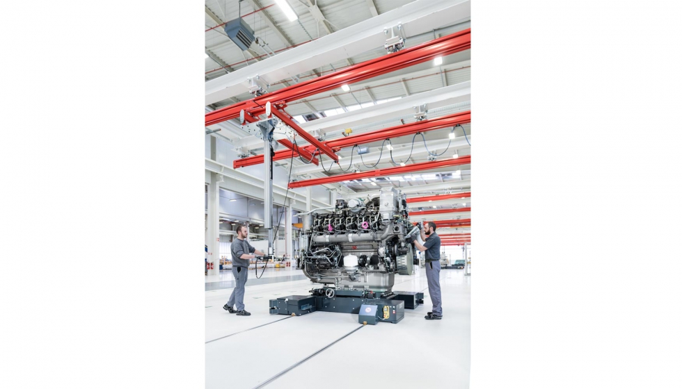 Montaje de un motor de la serie de motores disel D98, presentado en 2016, con una potencia de hasta 4.500 kW, en la planta de Liebherr en Colmar...