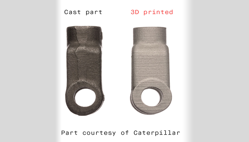 Piezas de Caterpillar, elaborada con tecnologa tradicional (izq.) y impresin 3D (dcha.). Foto: Caterpillar