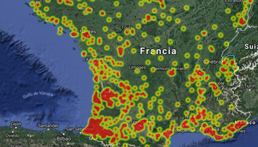 Mapa de turistas franceses que han valorado los restaurantes de Donostia-San Sebasti�n