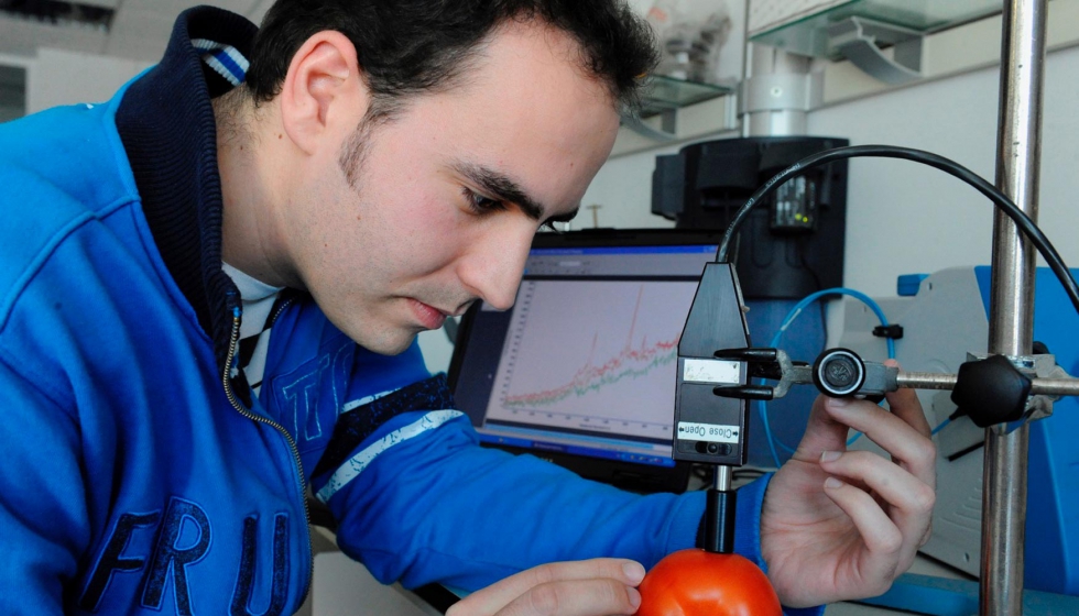 Josu Trebolazabala analiza la composicin de un tomate mediante el espectrmetro Raman (Txetxu Berruezo)