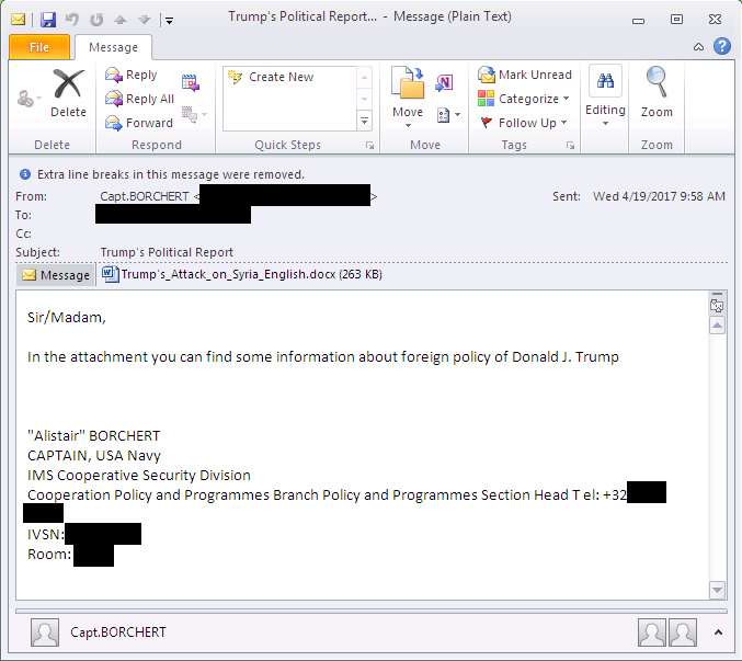 Imagen del mensaje de phishing que el grupo de ciberdelincuentes Sednit ha enviado de forma masiva a travs de correo electrnico utilizando la...