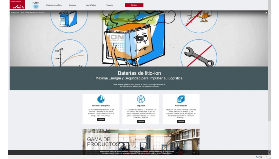 La home de la microsite de Linde especfica para bateras de litio ion cuenta con vdeos e informacin completa sobre esta tecnologa...