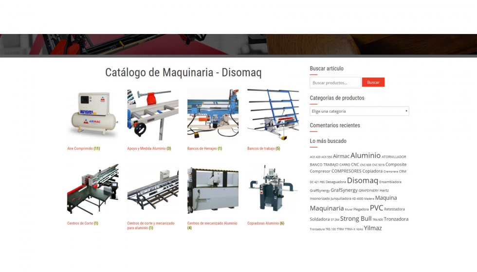 La nueva web de Disomaq incluye una seccin que detalla el catlogo de su maquinaria