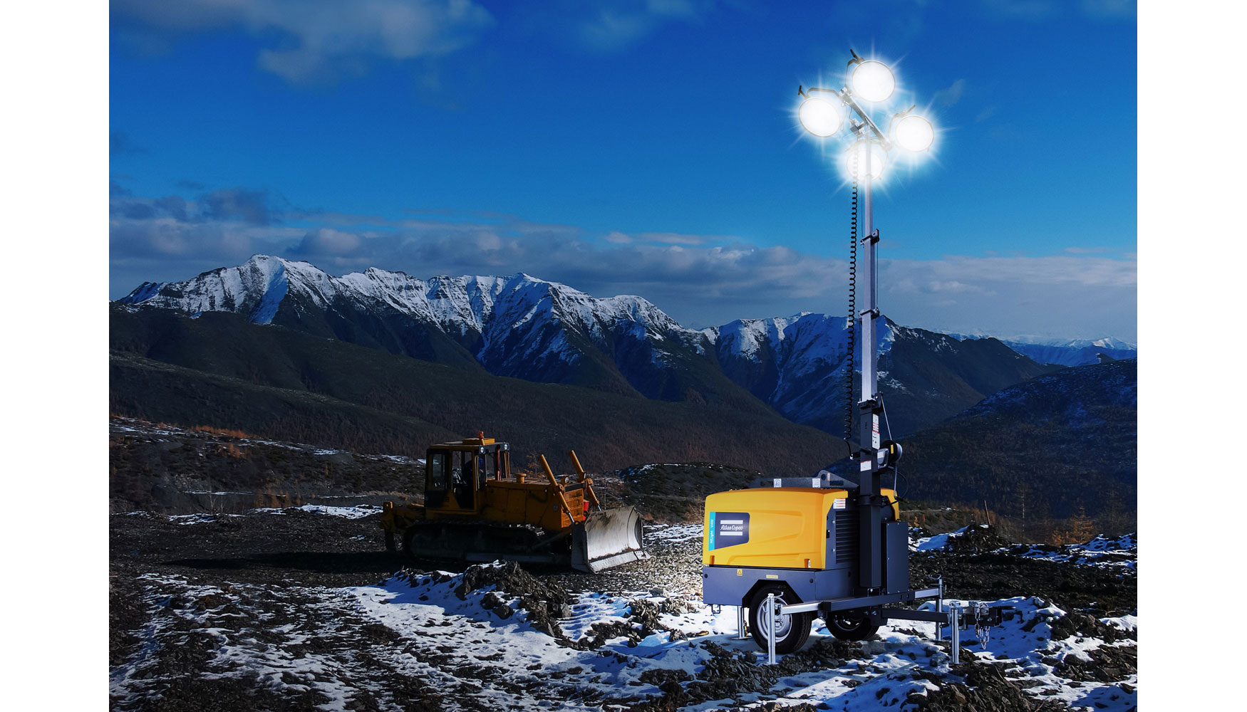 La nueva torre de iluminacin de Atlas Copco est equipada con 4 lmparas de halogenuro metlico de 1.000 W