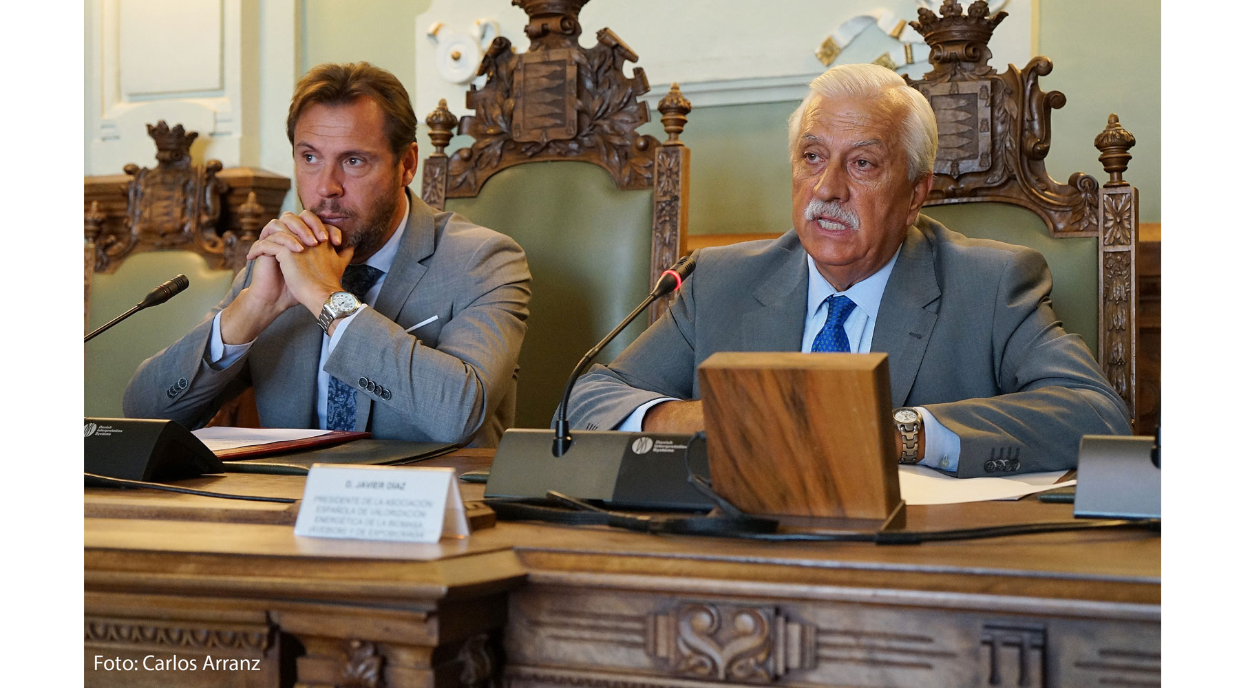 El alcalde de Valladolid, scar Puente, y el presidente de Avebiom, Javier Daz, durante la presentacin de Expobiomasa