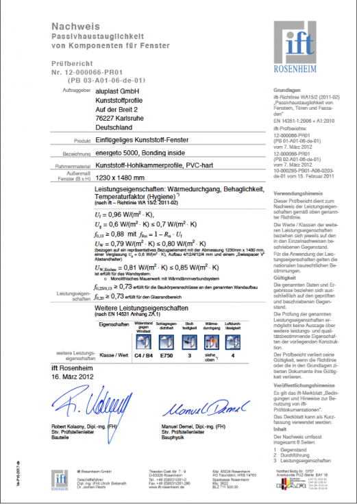 Certificado Passivhaus del ift Rosenheim, para energeto 5000