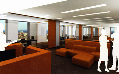 Vista interior del edificio, una zona de oficinas diáfana y de máxima movilidad Vista interior del edificio, una zona de oficinas diáfana y de máxima movilidad