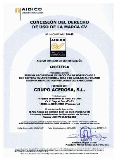 Certificacin de uso de la marca CV