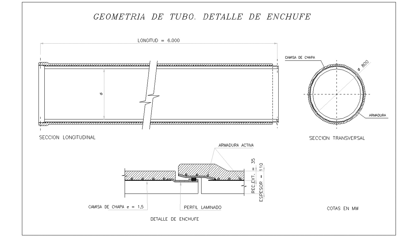 Plano 1.- Detalle de la tubera postesada con camisa de chapa