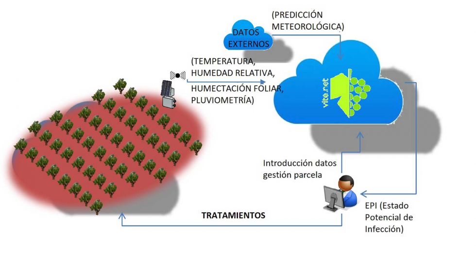 Funcionamiento del sistema, basado en la recogida de datos agrometeorolgicos en las parcelas