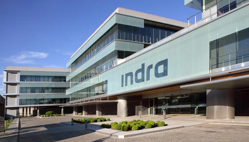 Imagen de la fachada de las oficinas centrales de Indra en Alcobendas, Madrid