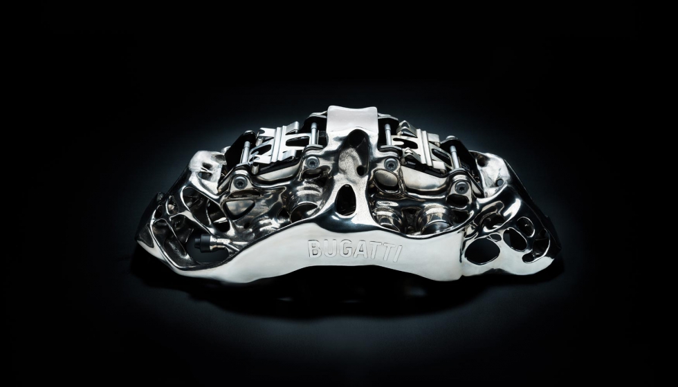 Esta pinza de freno es el componente funcional de titanio ms grande producido por la impresin 3D en el mundo y desarrollado por Bugatti...