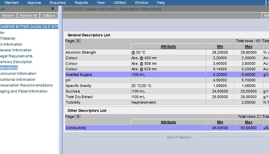 Especificaciones tcnicas del software Simatic IT en Campari