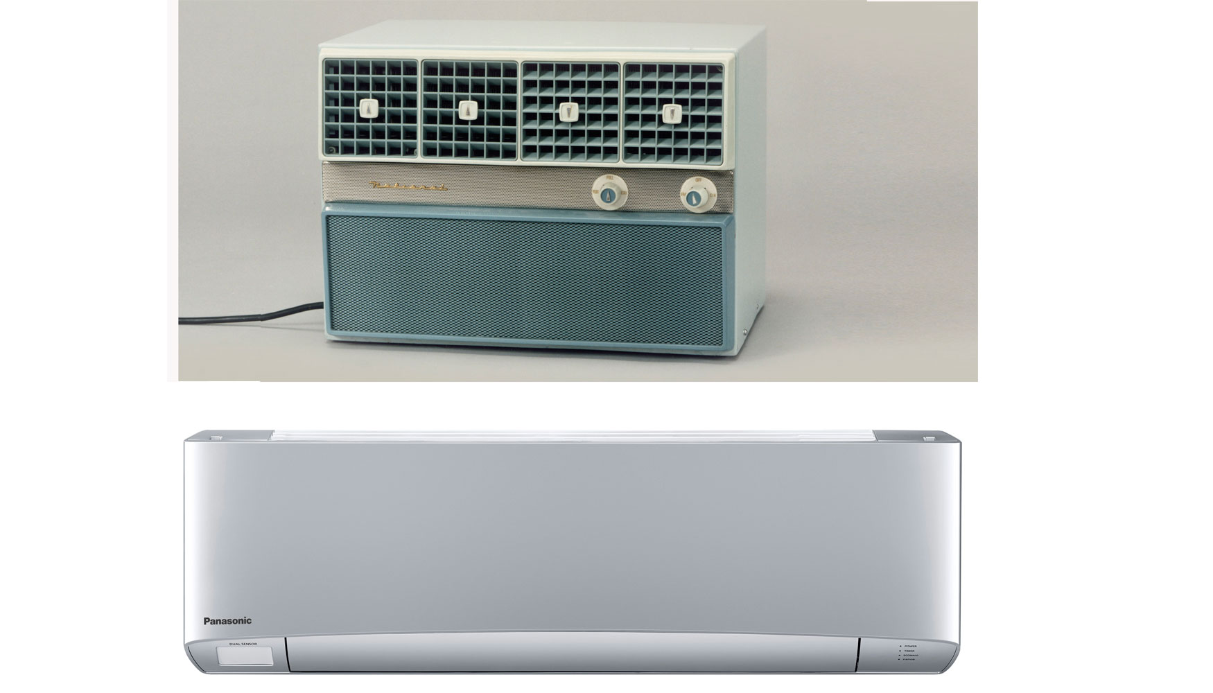 Evolucin de los equipos de aire acondicionado Panasonic desde el primer modelo lanzado en 1958 al diseo actual
