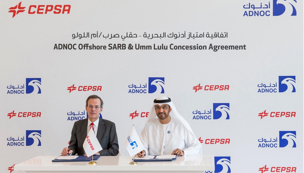 El acuerdo fue firmado el sultn Ahmed Al Jaber, consejero delegado del Grupo Adnoc, y Pedro Mir, vicepresidente y consejero delegado de Cepsa...