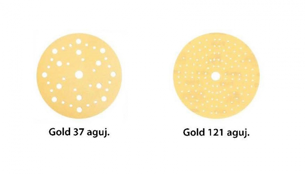 Gold: 37 agujeros para los granos bastos Gr.80-Gr.180 (5 agujeros en lnea para su ajuste al plato)