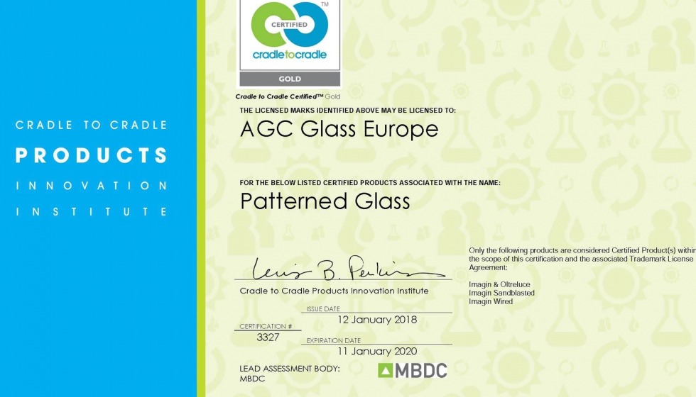 AGC Glass Europe, primer fabricante de vidrio en recibir el Cradle to Cradle CertifiedTM Gold. Foto:  AGC Glass Europe